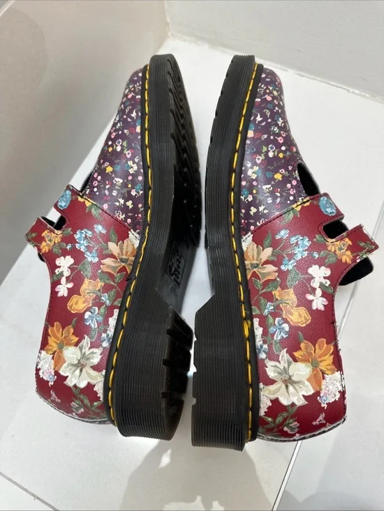Dr Martens Floral Burgundy Mary Jane Shoes with Double Buckle womens sz 9 rare - Picture 7 of 16